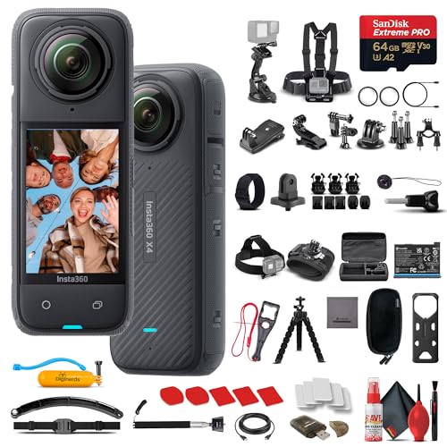 Insta360 X4 - Waterproof 360 8K Action Camera with 48MP Sensor, 5.7K 360 Video, 72MP 360 Photo, AI Editing for Content Creators, Sports, Travel, Outdoors + 50-in-1 Accessory Kit + 64GB Card + More