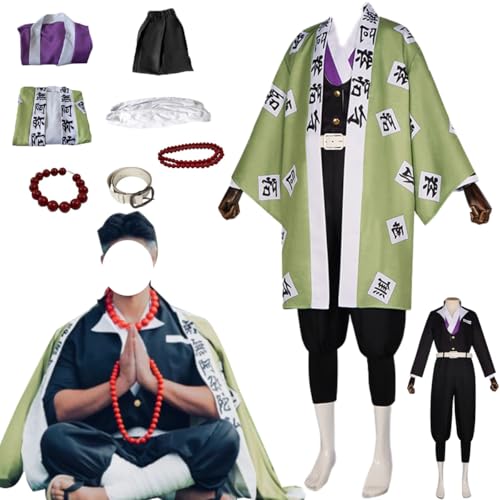 Generic Himejima Gyomei Cosplay,Himejima Gyomei Costume Kimono Cape Himejima Gyomei Outfit Full Set, X-Large, Green