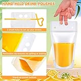 500 Count Summer Plastic Drink Pouches with Straws Heavy Duty Handheld Translucent Reclosable Drink Bags Portable Liquor Pouches Zipper Plastic Pouches for Cold and Hot Drinks