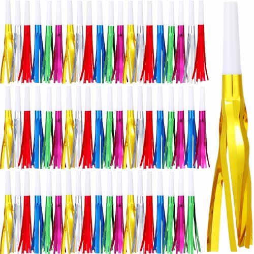 LCPQMZGH 60 Pcs Gold Noise Makers, Metallic Fringed Noise Makers for New Year Party Favor Supplies (Multicolour)