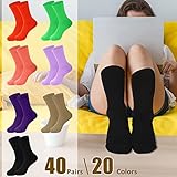 Jeere 40 Pairs Women's Crew Socks Colorful Soft Breathable Cotton Stretch Socks Solid Color Lightweight Sock Comfortable Ribbed Casual Fun Dress Socks for Women Girls, 20 Assorted Colors