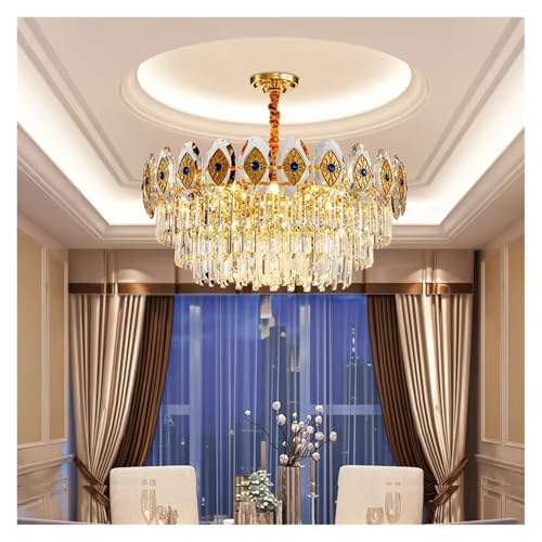 Modern Round Gold Rectangle Crystal Chandelier Lighting LED Lustre Suspension Luminaire Lampen for Living Dinning Room, Vintage Chandeliers