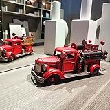 PARSAHO Collectible-Vehicles Vintage Diecast Truck Model Retro Metal Mack Fire Truck Engine Miniature Vehicles Fire Fighting Truck Decor Home Antique Truck Decor Automotive Decor