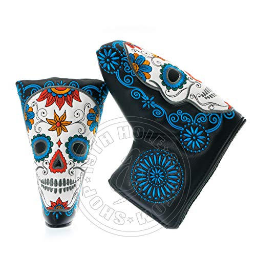 19th Hole Custom Shop Dia de Los Muertos Sugar Skull Golf Blade and Mid Mallet Putter Headcover, Black