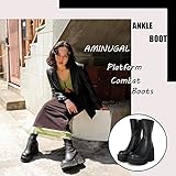 AMINUGAL Womens Wedge Heel Ankle Boots Platform Zipper Punk Motorcycle Booties Chunky Block High Heel Round Toe Fashion Work Combat Boots Mid Calf For Women