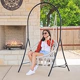 ANOW Macrame Hammock Chair with Stand, Heavy Duty Hanging Chair Stand with Swing Chair, Includes Luxury Padded Cushion, Max 330 Lbs, Natural