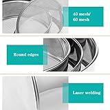 Patelai 3 Pcs Stainless Steel Round Flour Sifter Sieve Fine Mesh for Bake Decorate Cakes, Pies, Pastries, Cupcakes (6 Inch and 8 Inch 60 Mesh,7 Inch 40 Mesh)