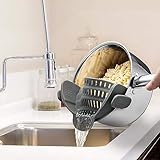 Kitchen Gizmo Snap N' Strain - Silicone Pasta Strainer Clip-On for Pots and Pans - Heat Resistant Colander for Vegetables and Noodles - Kitchen Gadgets for Cooking - Space-Saving Design - Grey