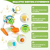 Costzon Steering Wheel Toy, Pretend Play Driving Simulated Toy w/Light and Music, Cyclic Rotary Scene, Siren Sounds, Walkie-Talkie, Stool, Interactive Learning Educational Toy for Toddler Boys Girls