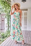 GRACE KARIN Women Strapless Casual Loose Ruched Long Maxi Dress with Pockets Green Floral