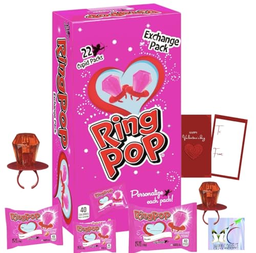 RingPopps Valentine's Exchange, 22 Cupid packs |Tongue Painters| Cherry Craze, Strawberry Flavored | MAJUU CONNECT BRANDED Valentine's Card Included. (Ring pop Valentine's Exchange)