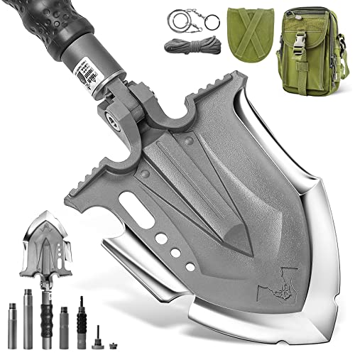 Zune Lotoo Survival Shovel Multitool 28 in 1 Luxury Kit, Tactical Camping Folding Shovel, Unbreakable Martensitic Steel Adjustable 7 Angles 24-35.4'' Length, Compact Gear for Outdoor Hiking Emergency