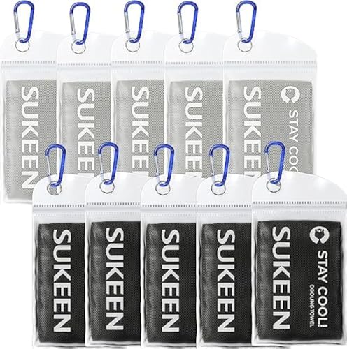Sukeen Cooling Towels for Neck and Face, Cooling Towel 10 Pack, Quick Dry Sports Cooling Towels, Soft Breathable Sweat Towel for Workout, Yoga, Golf, Gym, Camping, Sport, Running