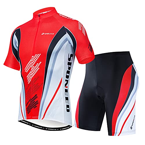 Men's Cycling Jersey Padding Shorts Suit Bicycle Outfit Uniforms Team Club Bike Gear Biking Shirt US L US Red