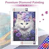 Huacan Diamond Art Kits for Adults AB Cat Flower Diamond Painting Kits for Beginner Full Round Drills Handmade Gift for Home Wall Decor 11.81 * 15.74 inch