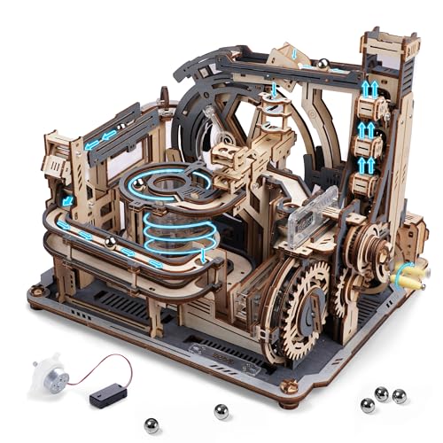 ROBOTIME Motorized Wooden Puzzles for Adults - 3D Puzzles for Adults LGC01 Marble Spaceport - Wooden Marble Run Model to Build - Space/STEM/Engineering Gift