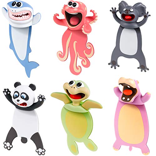 Zonon 6 Pcs 3D Funny Animal Bookmarks for Kids Wacky Cartoon Animal Bookmarks Set Cool Cute Squashed for Childrens Boys Girls Students Teachers School Supplies Fun Reading Gifts (Mixed Style)
