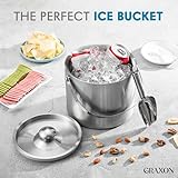 Ice Bucket (3 Liter) Stainless Steel Double Wall Insulated Ice bucket with Lid & Scoop, Ice Buckets for Parties, Handle, Keeps Ice Cold for Hours, Great for Wine, Champagne, Cocktails, Beer (Silver)