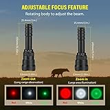 Odepro KL62Plus Tri-Color (Red, White, Green) Zoomable Night Hunting Light Kit Scope Mount Flashlight with Stepless Dimming Pressure Switch for Hog Coyote Bobcat Fox Varmint Predator Hunting