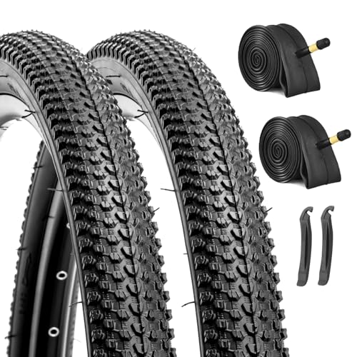 26-inch Mountain Bike Tires Set: Hycline 2-Pack 26x2.125 inch (57-559mm) Folding Replacement Puncture-Resistant Bicycle Tires and Pair 26-inch Inner Tubes with Tire Levers for MTB Off-Road Bike