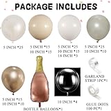 Champagne Bottle Balloon Garland Arch Kit 165pcs Pearl White Sand Champagne Gold Clear Balloons for Birthday Wedding Baby Shower Bachelorette Anniversary Party Decorations