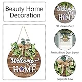 Interchangeable Seasonal Welcome Sign Front Door Decoration, Rustic Round Wood Wreaths Wall Hanging Outdoor, Farmhouse, Porch, for Spring Summer Fall All Seasons Holiday Halloween Christmas.