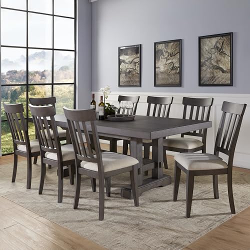 Steve Silver Furniture Napa 9pc Dining Table Set, 72"-90"-108" Dining Table w/ 2-18" Leaves, 8 Upholstered Side Dining Chairs, Farmhouse Design, Dining Room, 72" L x 42" W x 30.5" H, Brown