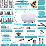 207 Pcs Cake Decorating supplies Kit for Beginners Cake Turntable-100+ Piping Bags-Russian Piping Tips-Icing Spatula Cake Decorating Tools