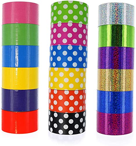 GiftExpress 18 Assorted Colored Duct Tapes,Holographic Polka Dot Duct Tapes - Holiday Multi Purpose Bright Colors Tapes for Do It Yourself Art Home School Office. 2" Roll