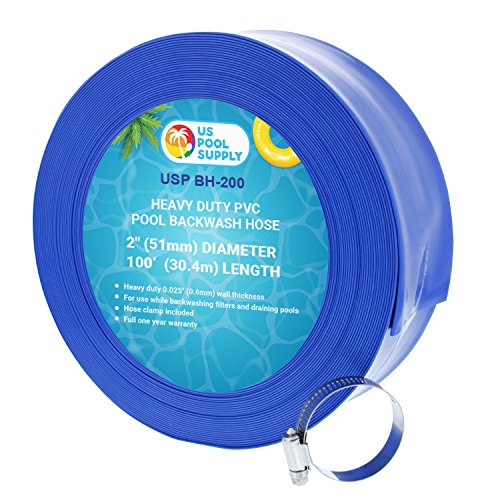 U.S. Pool Supply 2" x 100' Heavy Duty Blue Swimming Pool Backwash Hose with Hose Clamp