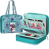 FINPAC Sewing and Craft Supplies Storage Tote, Large Capacity Travel Packing Organizer Bag with Clear Pockets and Handle for Knitting, Crochet, Art, Sewing Accessories (Emerald Illusions)