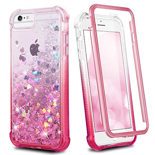 Ruky for iPhone 6 Plus 6s Plus 7 Plus 8 Plus Case, Glitter Clear Women Full Body Rugged Liquid Cover with Built-in Screen Protector, Gradient Pink