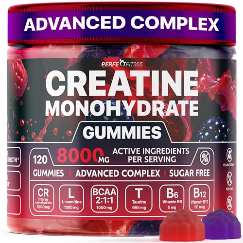 Creatine Monohydrate Gummies Complex 8000mg with L-Carnitine & Taurine, Flavored Creatine for Women and Men with Raspberry & Blackberry Taste, Pre Workout Gummies for Men and Women - 120pcs