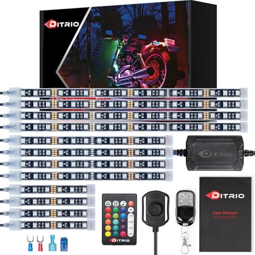 DITRIO 12pcs Underglow RGB LED Strip Light Kit DC 12V with 2 Red Blinking Brake Light Styles for Motorcycles Trikes Golf Carts ATVs UTVs – M12r