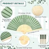 Unittype 100 Pcs Wedding Folding Fans for Guests Bamboo Folded Hand Fan Thank You Fan for Wedding Favors Vintage Silk Handheld Fans for Bridal Shower Decorations(Sage Green, Simple Style)