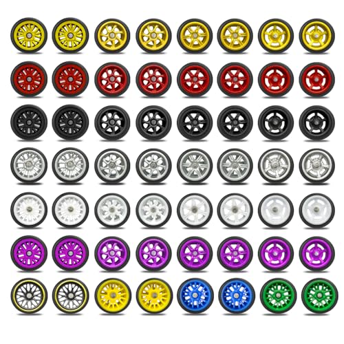 28 Set 1/64 Wheels and Tires Kit, 1:64 Scale Model Hot Wheel Rims Rubber Tires Random Color Replacement Accessories for Model Cars Upgraded and Modified,Mixed Styles