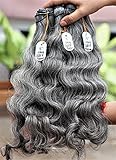 16” Wavy Salt & Pepper/Natural Gray 3 bundles. Its 100% Natural Indian Virgin Raw Hair Extensions .Natural color unprocessed and not treated with any kind of chemicals