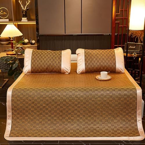 SOFACHEN Summer Bamboo Sleeping mat, Summer Cooling Bamboo Sleeping Mat Foldable, Traditional Chinese Rattan Pad Cooling Mattress, Foldable Breathable, for Single Double Queen-Size(Color A,90cm)