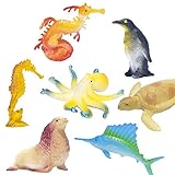 Ocean Sea Animals Figures, 60 Pack Mini Plastic Deep Underwater Life Creatures Set, STEM Educational Shower Bath Toys Gift for Baby Toddler Cupcake Toppers Party Supplies with Turtle Octopus Shark