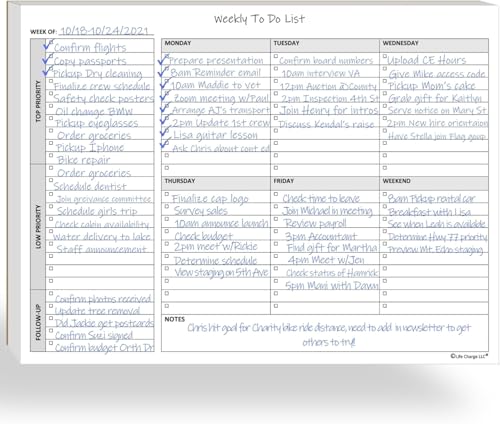 Weekly To Do List Notepad, 60 Page Task Planning Pad w/Daily Checklist, Priority Todo Checkbox & Notes. Desk Notebook to Organize Office 11 X 8.5