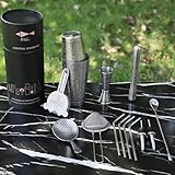 Sky Fish 3D Etched 18-Piece Bartender Kit Stainless Steel Boston Cocktail Shaker Set Copper Plated Bartending Tools Suit for Bar Tools Set Mixology Enthusiasts (Space Gray)