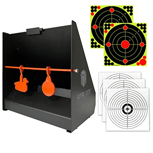 Atflbox Bullet Trap Box Target with 12''x12'' Splatter Bullseye Paper Targets and Spinning Shooting Targets for .22/.17 Caliber, Shooting Targets for Airgun Airsoft BB Gun Rifle (Rimfire)