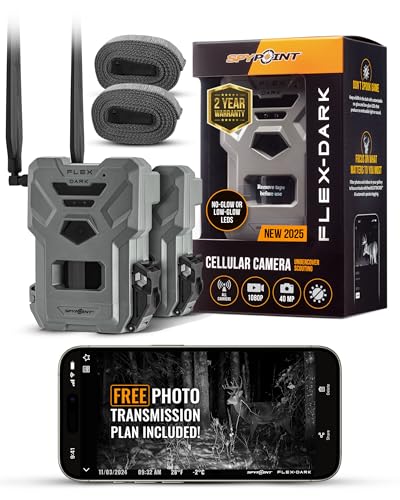 SPYPOINT Flex-Dark Twin Pack Cellular Trail Camera, 40MP Photos, 1080p Video + Sound, No-Glow Game Camera, Hunting Night Vision, Motion Activated,100ft Detection, No WiFi Needed Trail Cam
