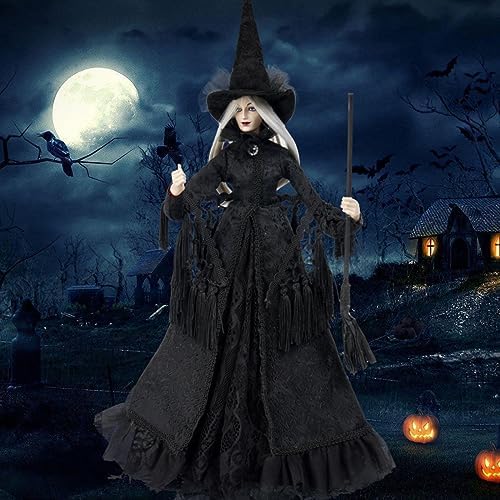 Braxio Indoor Collectible Figurines - Black Fabric Witch with Hat and Broom Gothic Decor for Halloween Party 9.5 * 4.5 * 19.25 Inch