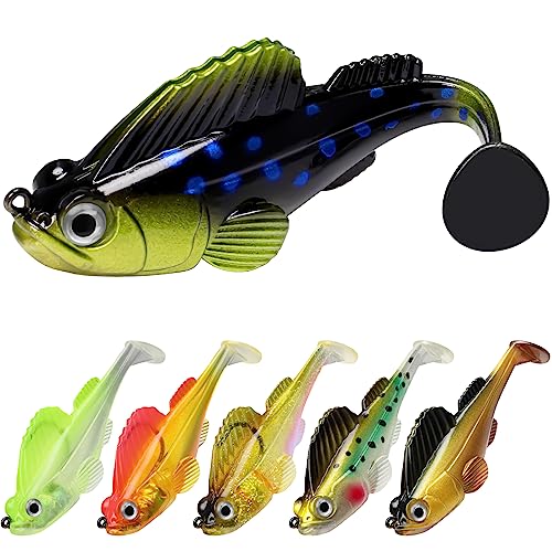 Gotour Weedless Soft Fishing Lures for Freshwater and Saltwater, Premium Pre-Rigged Jig Head Paddle Tail Swimbaits for Bass Fishing，Jigs Fishing Bait for Crappie Trout Walleye, Amazing Fishing Gifts