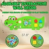 ECLENYES Montessori Busy Board Wall Panel, Wooden, Tyrannosaurus Rex Sensory Activities - Maze, Gears, Xylophone, Shapes, Animals, Dinosaur Design, 36 inches（Green）