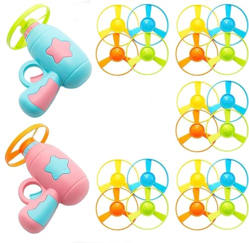 Svemei Cat Fetch Toys, 2 Interactive Cat Flying Disc Toys with 20 Flying Propellers, Dog Cat Kitten Tracks Toy for Training Hunting Chasing(Blue+Pink)