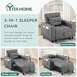 YITAHOME Sleeper Chair Bed for Adults, 3-in-1 Convertible Sofa Fold Out Chair Bed Pull Out Sofa Bed with Wireless, USB and Type C Charging Ports for Living Room Office Bedroom Apartment, Dark Grey