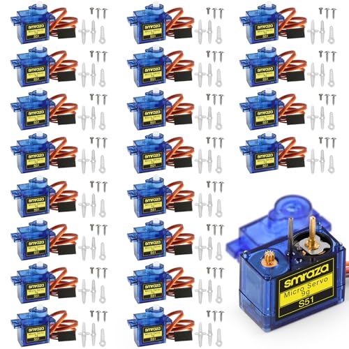Smraza 20 Pcs SG90 9G Micro Servo Motor Kit for RC Robot Arm/Hand/Walking Helicopter Airplane Car Boat Control with Cable, Mini Servos for Arduino Project