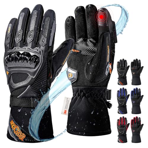 IRON JIA'S Motorcycle Gloves Winter Cold Weather Warm Touchscreen Waterproof Windproof Protective Gear (Black, L)
